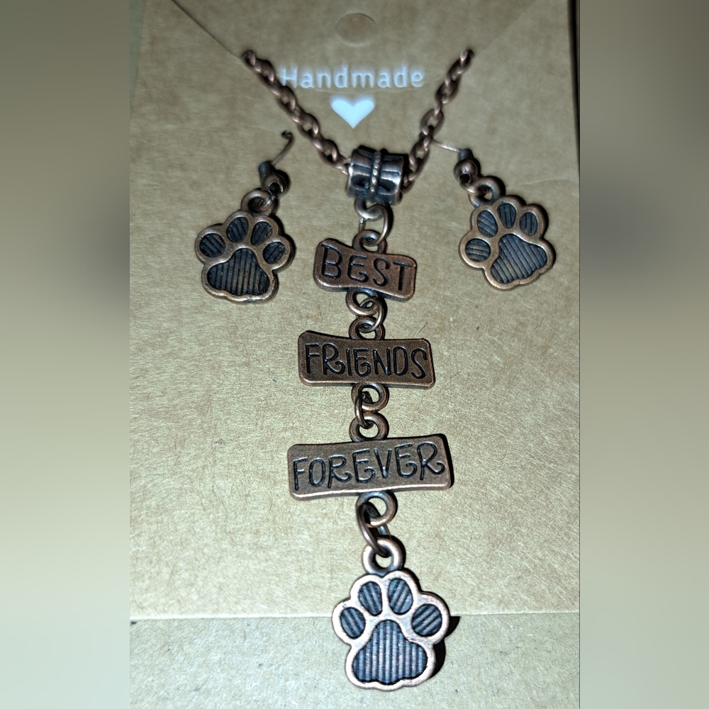 For Pet Lovers Copper 'Best Friends Forever' Necklace & Earrings Set